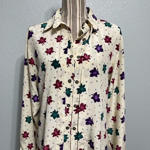 Vintage shirt fall maple leave long sleeve button top blouse size 12 - Picture 5 of 15